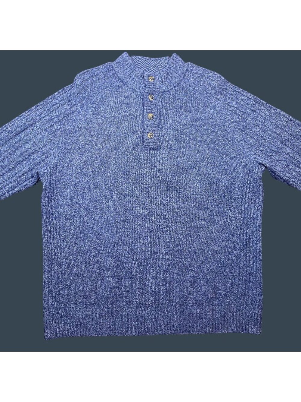 JOS. A. Bank 1905 Blue Henley Sweater Size XL Wool Blend Ribbed Knit Long Sleeve